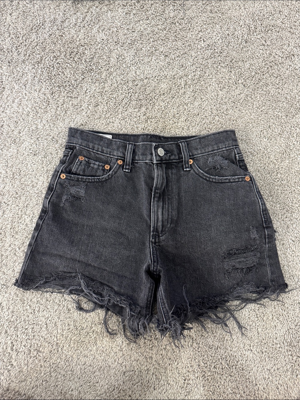 GAP Black Distressed High-Rise Denim Shorts